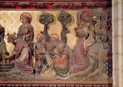 Detail of Christ Washing the Feet of the Apostles in the Garden of Olives, 1340-51 by Jean and Jean Le Boutellier Ravy